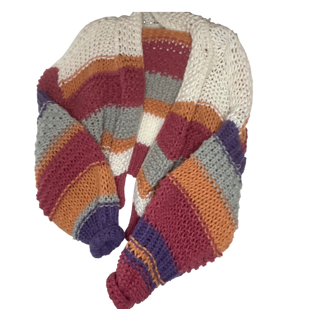 Dreamers by Debut Striped Chunky Knit Cropped Cardigan Balloon Sleeve Multicolor